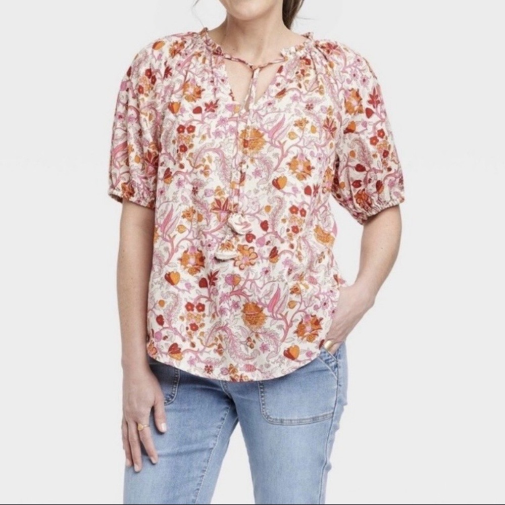 Knox Rose Pink and Orange Floral Blouse